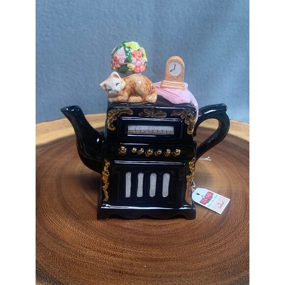 Vintage Cardinal Inc. Black Teapot Stove Design with Cat & Flowers - Picture 9 of 13